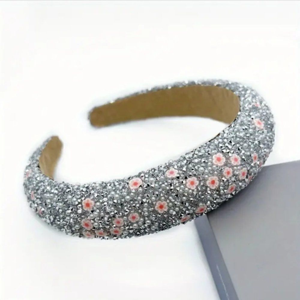 Baroque Style Crystal Bead and Pearl Headband Head Jewelry Hair Accessory Silver